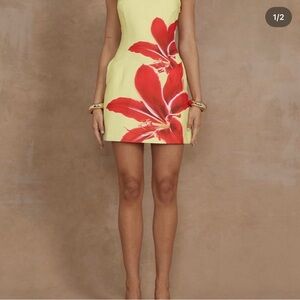 Floral Yellow and Red Mini Dress